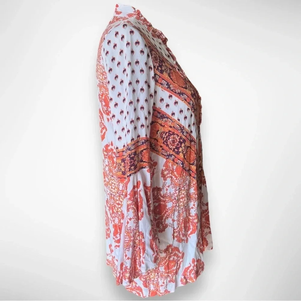 FREE PEOPLE Magic Mystery Boho Orange And Cream Tunic Dress XS‎ | EUC - Picture 5 of 8